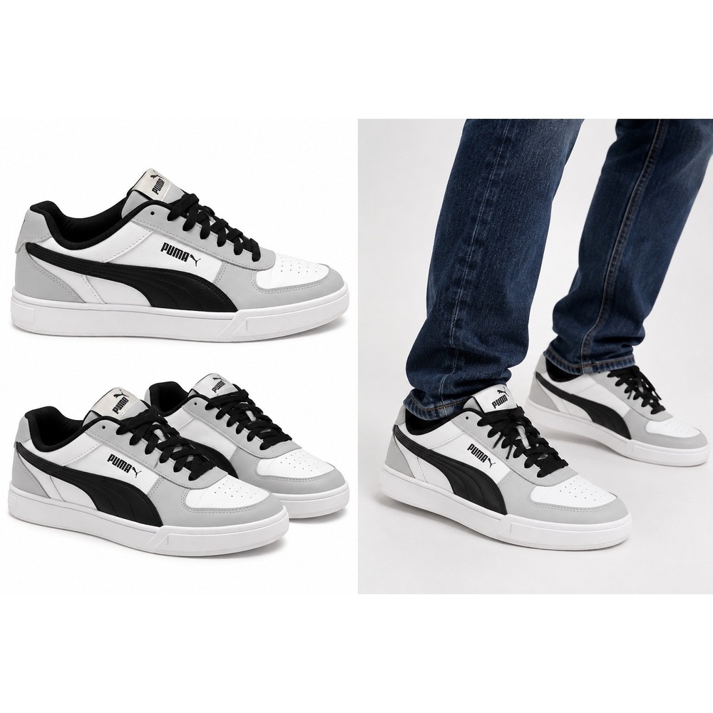 Puma Mens Size 10 White Black Gray Low Top Court Streetwear Shoes Athletic Retro
